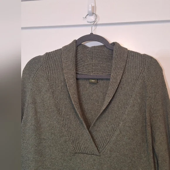 Eddie Bauer Shawl Collar Wool Blend Pullover Sweater V Neck Olive Green Large - Picture 3 of 7